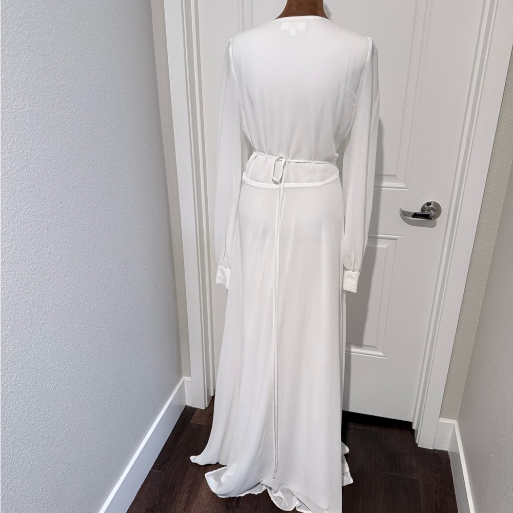 Lulus White Long Sleeve Wrap Maxi Dress – Bridal Wedding Elopement Gown Size L - Picture 5 of 14